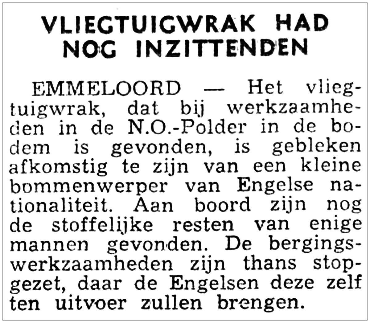 02 Sep 1952 - Overijssels Dagblad - Salvage English bomber - Urkerweg