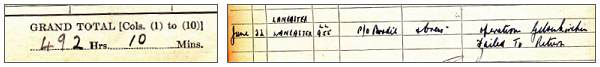 Brodie's Pilot Logbook - Grand Total 492 Hrs. 10 Mins. on 31 May 1944