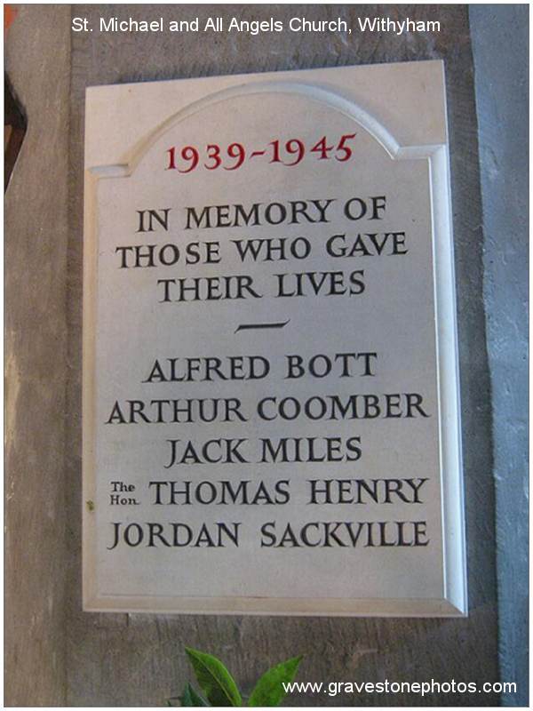 WWII plaque - 1940 - 1945 - Alfred Bott - via gravestonephotos.com