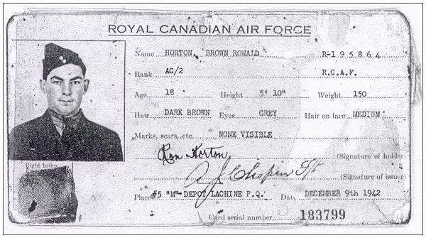 R/195864 - AC2 - Ronald 'Ron' Elmer Horton - RCAF - ID-card front