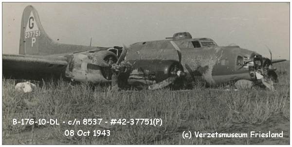B-17G-10-DL Fortress - c/n 8537 - #42-37751 at crash location
copyright: Verzetsmuseum Friesland - beeldnr. 120625