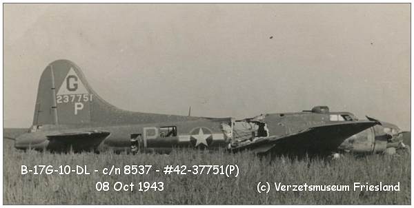 B-17G-10-DL Fortress - c/n 8537 - #42-37751 at crash location
copyright: Verzetsmuseum Friesland - beeldnr. 120626