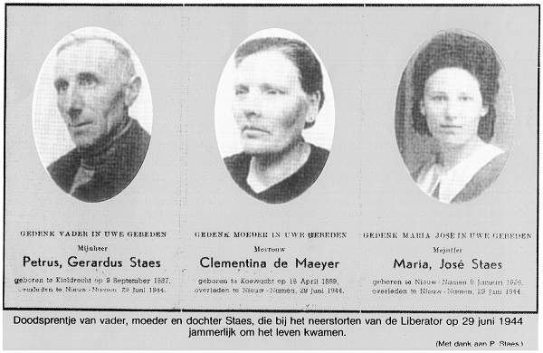 Petrus Gerardus Staes, Clementina Maria de Maeijer, Maria José Staes - Nieuw-Namen, 29 June 1944