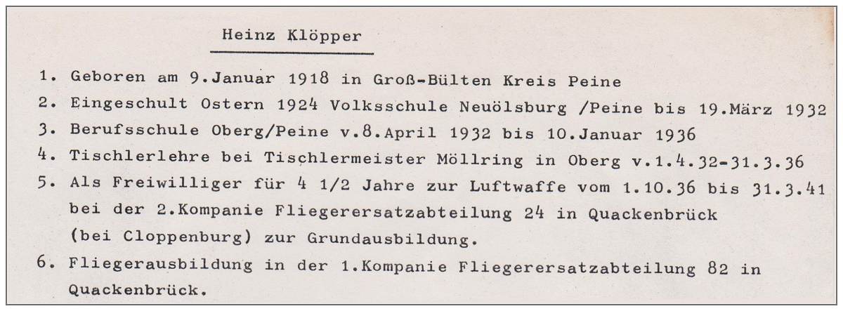 Bio - Heinz Klöpper - 1918 - 1939