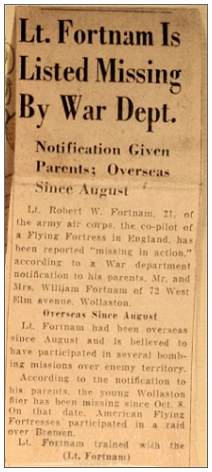 Newsclip - Missing - from Wartime Logbook