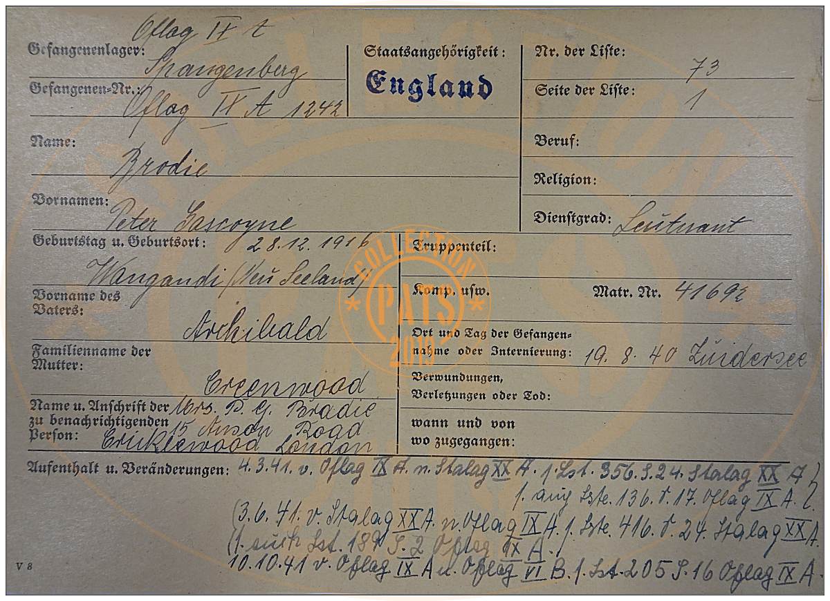 POW Card - Spangenberg - 41662 P/O. Brodie