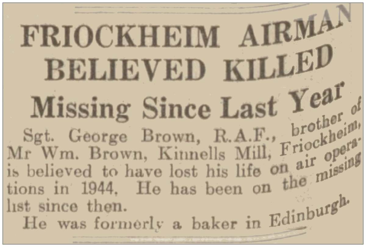 Friockheim Airman Believed Killed