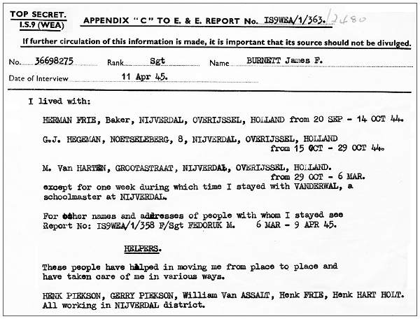 Appendic 'C' - Evasion report #2949 - Sgt. James Frederick Burnett