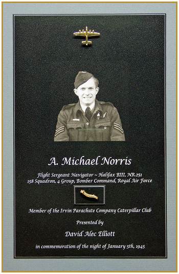 Caterpillar pin plaque for A. Michael Norris presented by David Alec Elliott