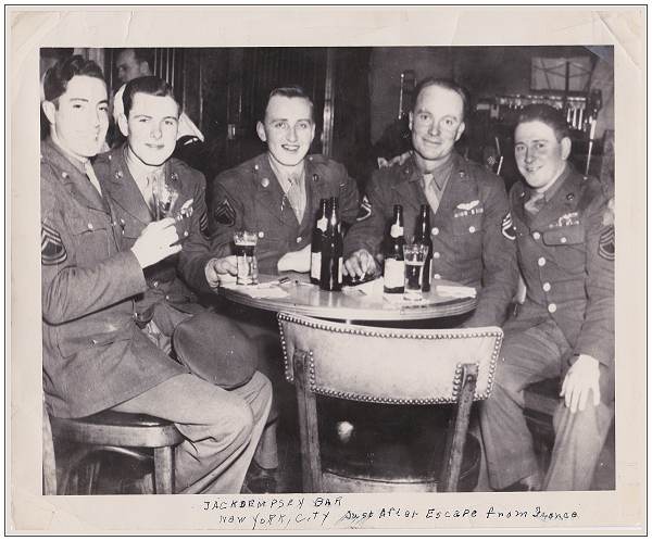 Celebrating Escape from France in 'Jack Dempsey's Bar' on Broadway, NYC Apr 1945