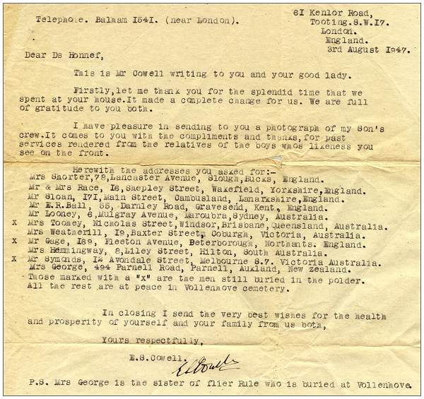 Letter from Mr. Cowell to Rev. J. P. Honnef - 03 Aug 1947