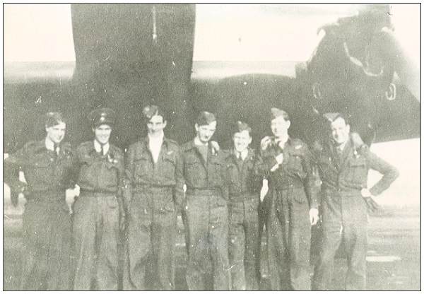 Crew Beattie - standing in front of Halifax - RCAF