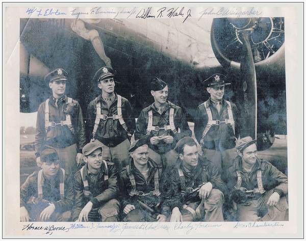 Navigator Weisgarber with his original crew Eblen - England, 1944 - with written names on picture