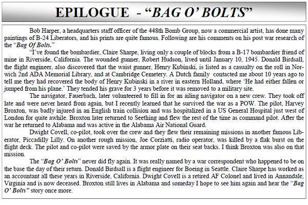 Epilogue - 'Bag O'Bolts' - page 193 - comments by 448th BG Staff Officer Bob Harper