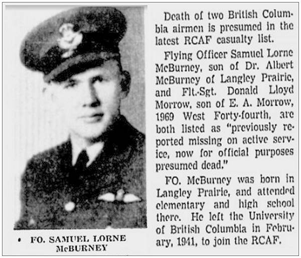 F/O. - Pilot - Samuel Lorne McBurney - RCAF