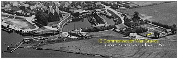 Aerial 1954 - General Cemetery of Vollenhove - yellow = 12 Commonwealth War Graves
