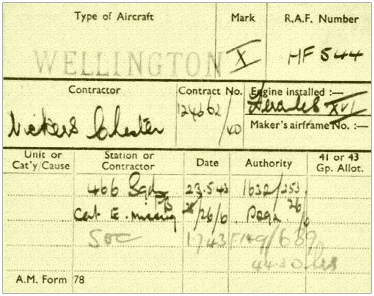 Wellington Mk.X - Vickers Armstrong, Chester - HF544 - A.M. form 78 - via Dom