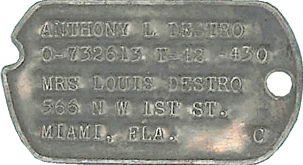ID-TAG - O-732613 - 2nd Lt. - Bombardier - Anthony Louis Destro