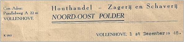 Header - J. van Hout, Parallelweg A 22 m, Vollenhove - 01 Dec 1945