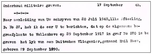 Letter 17-sep-1945 - Emil Haes - WWI Grave No. 570 Vollenhove