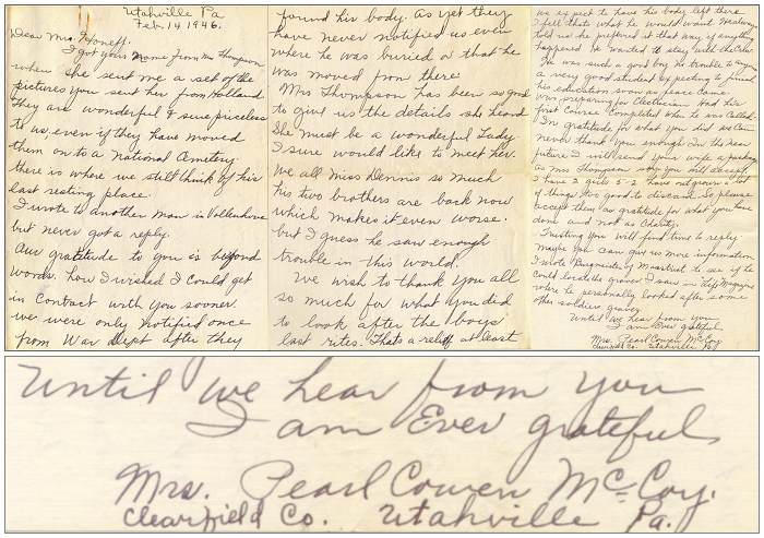 14 Feb 1946 - Letter of Mrs. Pearl Cowen McCoy to Rev. Honnef