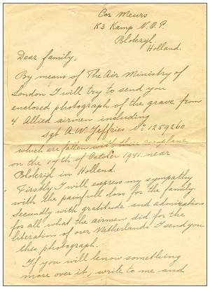 Letter of Cor Meurs to family Jeffries - 26 Oct 1945