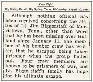 Lt. Jim Biggerstaff - newsclip - page 8 -  Big Spring Daily Herald - Wednesday, August 30, 1944