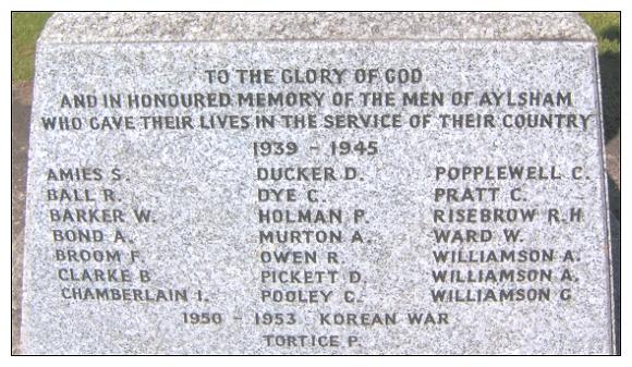 Memorial at Aylsham churchyard
