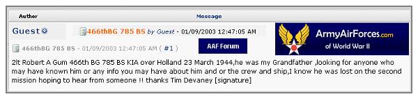 Message AAF Forum - 09 Jan 2003 - by Tim Devaney as Guest ( no address)