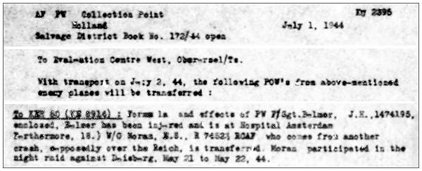 R/74523 - W/O. - Edward Stewart Moran - RCAF - transfer Amsterdam to Oberursel/Taurus - 02 Jul 1944 
