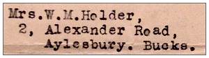 Address - Mrs. W. M. Holder