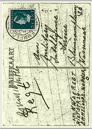 N. W. de Regt, Rietstraat 24, Emmeloord - postcard - 14 Jan 1946