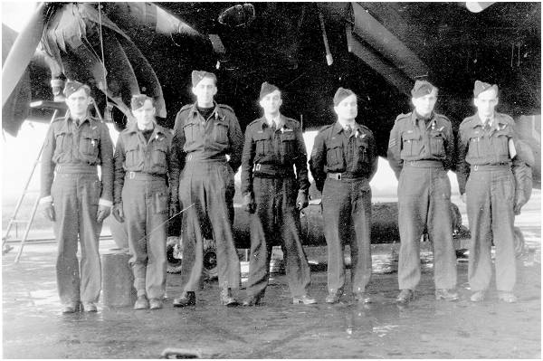 Crew with Halifax bomber at Burn, Yorkshire