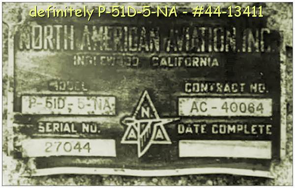Mustang P-51D-5-NA - ID plate - Serial No. 27044