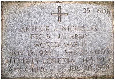 Grave marker - TEC5 - Arthur A. Nicholas
