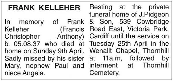 Obituary - Francis 'Frank' Christopher Anthony Kelleher