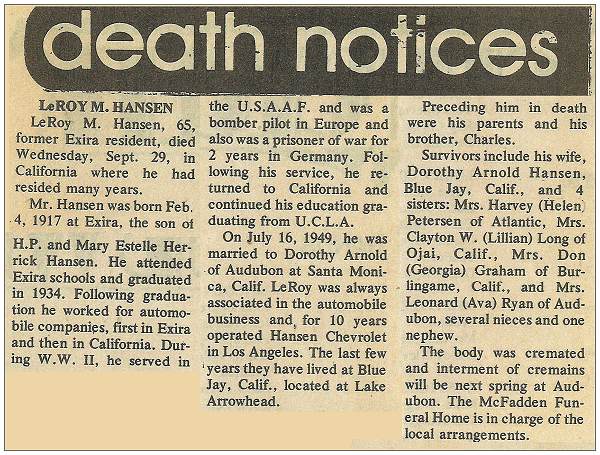 Obituary - LeRoy Meredith Hansen