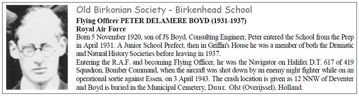 Peter Delamere Boyd - 1931 - 1937 - Birkenhead School