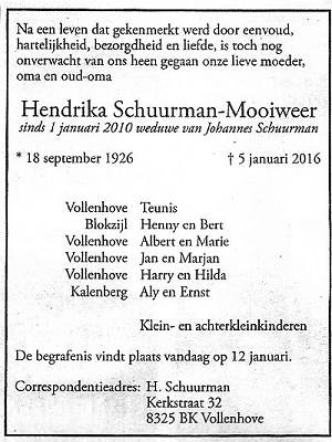 Obituary / overlijdensadvertentie Nieuwsbode