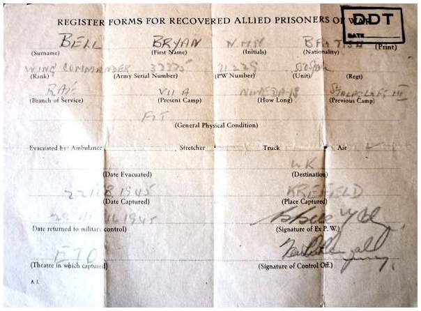 recovered allied POW form - Bryan Bell