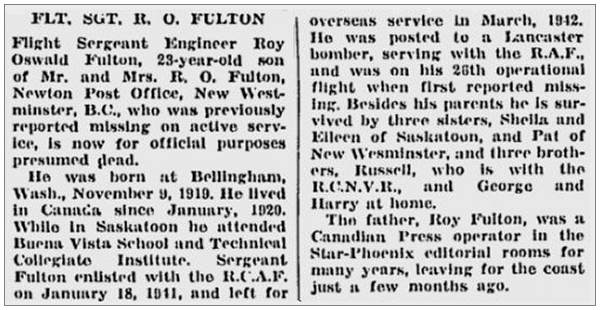 clip - Sergeant - Flight Engineer - Roy Oswald Fulton - RCAF