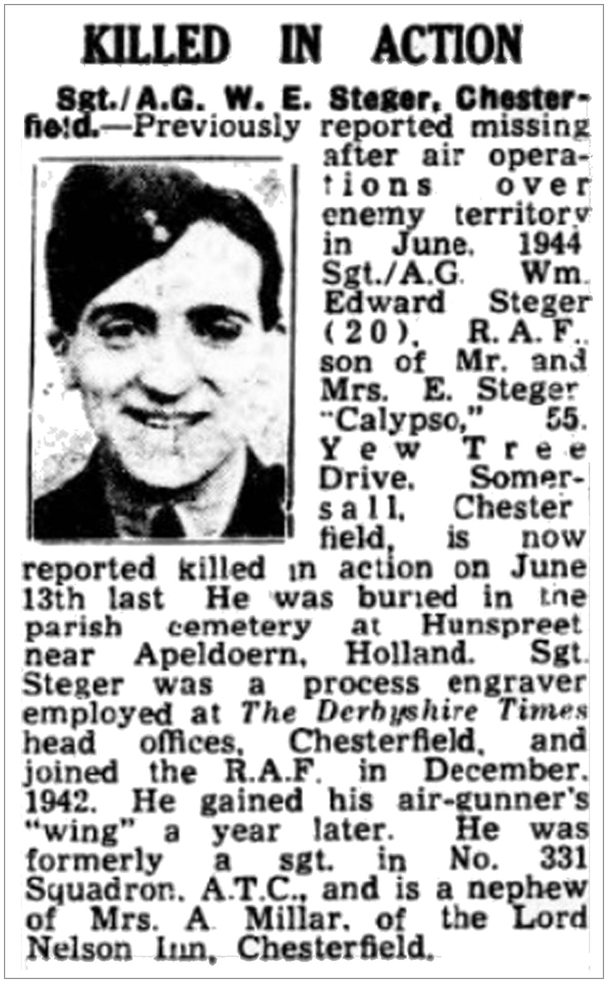 Sergeant William Edward Steger, Chesterfield, UK
