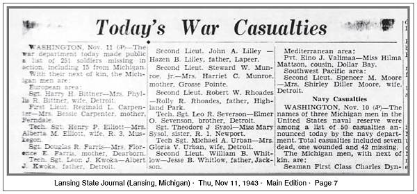 Today's War Casualties, Michigan