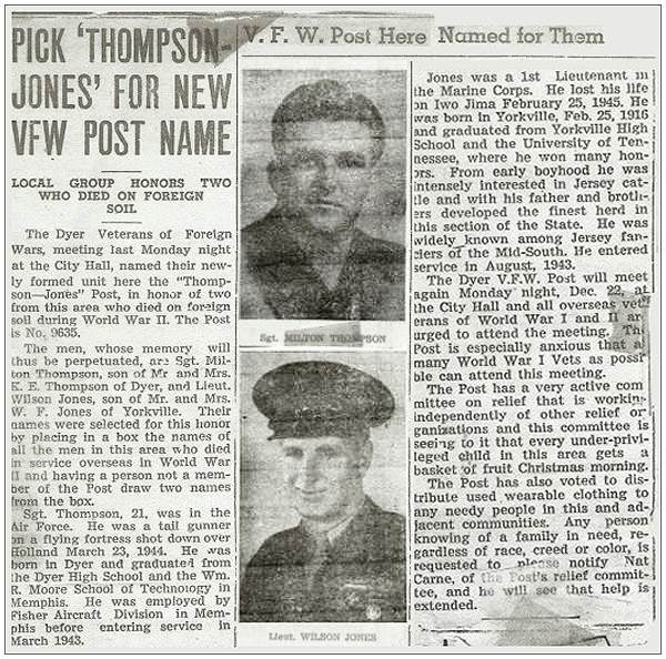 VFW Post No. 9635 - Dyer, TN - 'Thompson-Jones' Post name