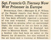 Newsclip 1943 - Francis O. Tierney - POW