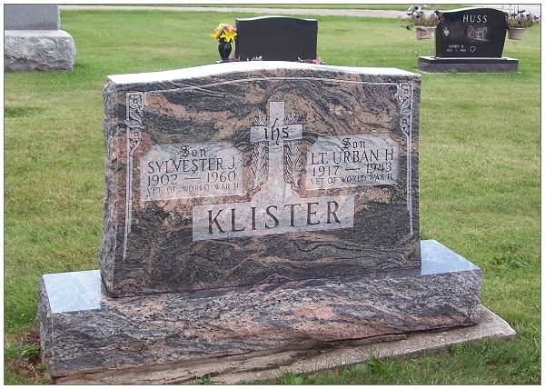 2nd Lt. Urban H. Klister - grave marker