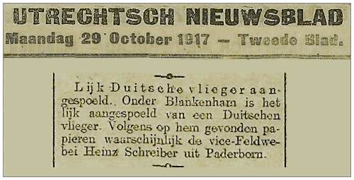 Utrechts Nieuwsblad - Monday 29 Oct 1917 - Blad 2 - Finding of Schreiber near Blankenham