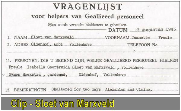 Questionaire / Vragenlijst Dutch helpers - Freules Sloet van Marxveld