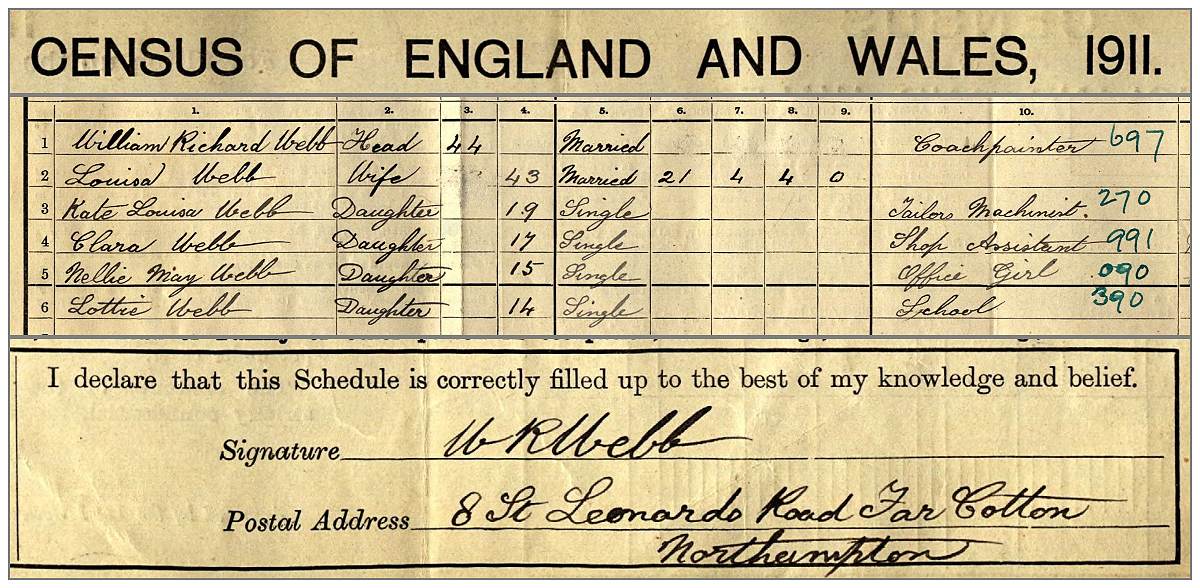 Family William Richard Webb - census 1911, UK
