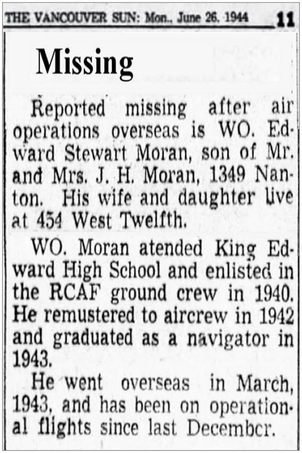 R/74523 - WO2 - Edward Stewart Moran - Missing